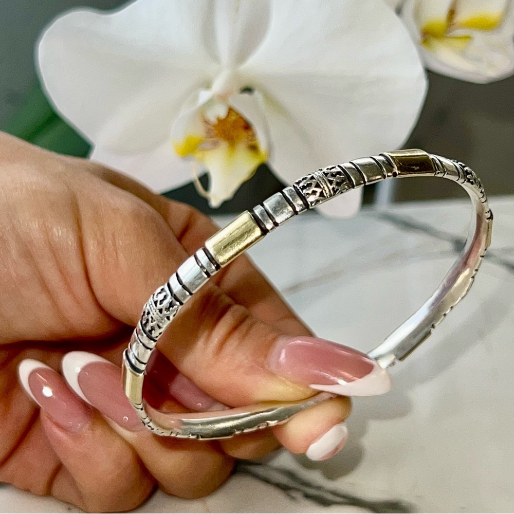 SOLD    Yemenite-style Sterling Silver (marked 925) and 14k yellow gold bracelet